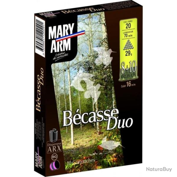 Cartouches Mary Arm Becasse Duo 29g BG + ARX plombs n�8+10 - Cal. 20 x10 boites