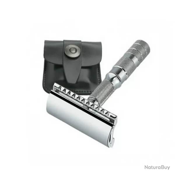 Rasoir de voyage Merkur trousse cuir noir spcial voyage