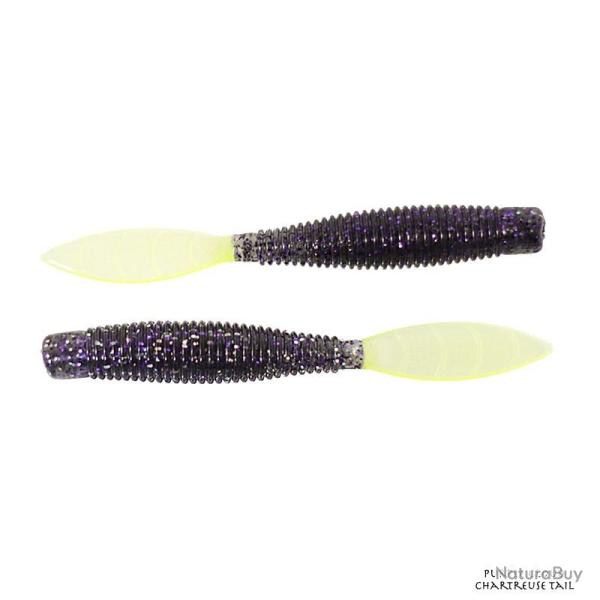Leurre Souple Missile Baits Ned Bomb 8,3cm Purple Cloud Chartreuse Tail