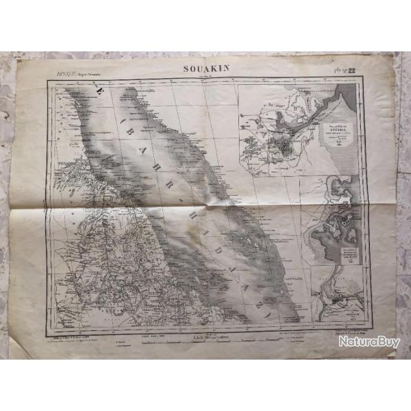 CARTE SOUAKIN Afrique Orientale D�p�t Guerre 1886 Officier G�nie de Lannoy de Bissy SOUDAN MER ROUGE