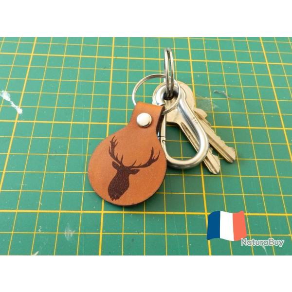 Porte-cl�s cuir - t�te de cerf