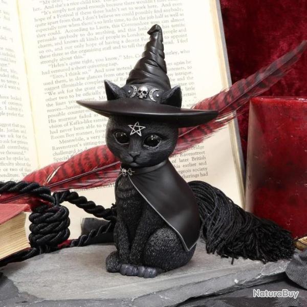 D�coration Sp�cial Halloween Figurine Chat Occulte Chapeau Sorci�re Int�rieur Ext�rieur Noir 13,5 cm