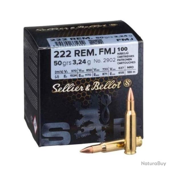 Munition Sellier & Bellot 222 Rem. FMJ 3.24g 50gr x5 boites