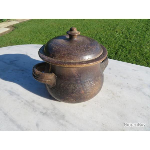 VINTAGE - Ancien grand Pot Couvert-Marmite � deux anses en c�ramique sign�e Jean Marais(Vers1960-70)