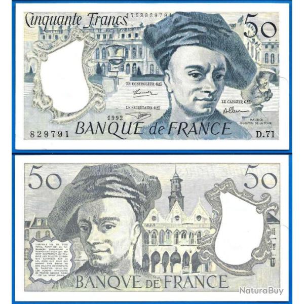 France 50 Francs 1992 Quentin De La Tour Billet Franc Frc Frcs Frs