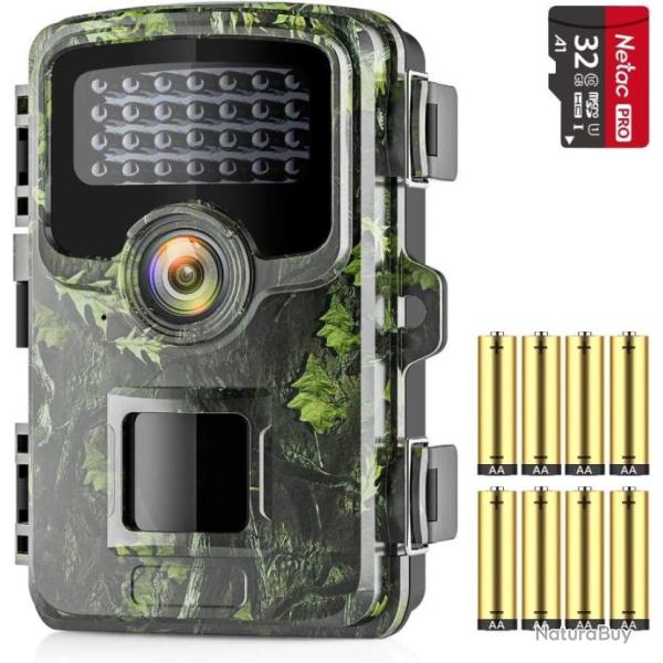 Cam�ra de Chasse 32MP 1520P HD Nocturne Vitesse D'induction 0,1s �tanche IP66 + carte SD 32 GO