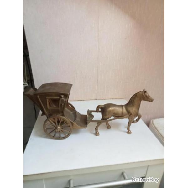 cheval et charette en laiton ou bronze longueur 32 cm hauteur 14 cm