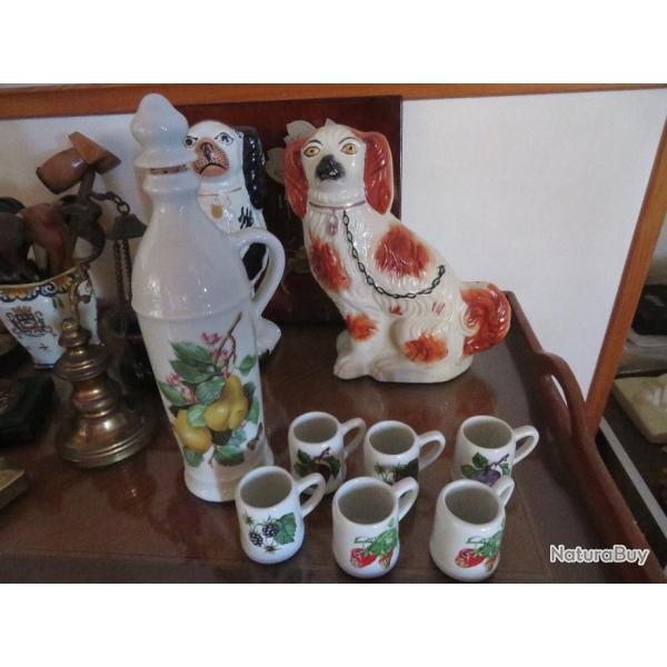 VINTAGE - Ancien service a liqueur complet avec bouteille & verres en porcelaine de Paris (XX�)