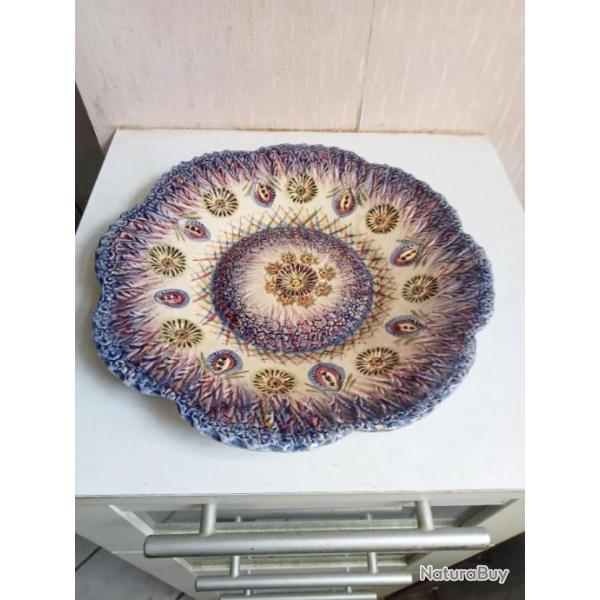 assiette ancienne en c�ramique d�cor fait main diam�tre 25 cm