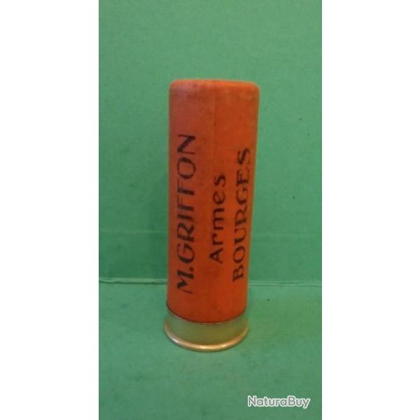 CARTOUCHE ANCIENNE NON RECHARGEE CAL.12  ARMURERIE  "M . GRIFFON A BOURGES "  .