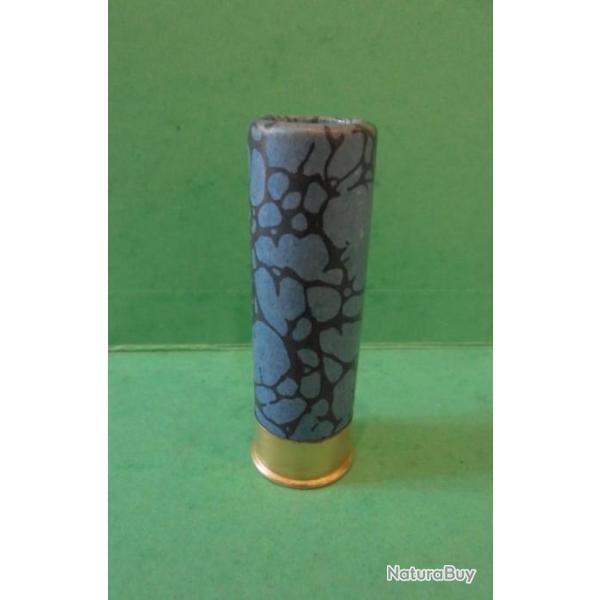 CARTOUCHE  MANUFRANCE CAL.16 BLEUE TIGREE NOIRE CULOT DE 10mm plomb 8 NON RECHARGEE