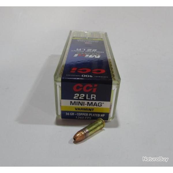 boite de 100 cartouches de 22Lr CCI 36GR HOLLOW POINT MINI MAG CUIVREE