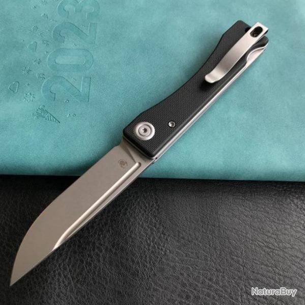 Couteau Kubey Akino Black Manche G10 Lame Acier Sandvik 14C28N Bead Blasted IKBS Linelock KUB2102A
