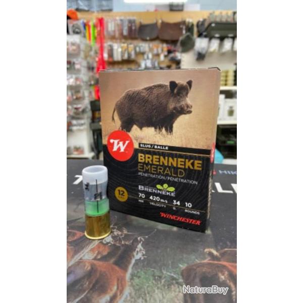 Cartouches Balles Winchester BRENNEKE EMERALD Cal 12/70 34gr