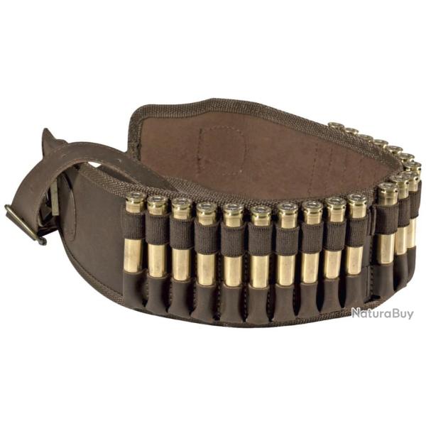 Cartouchire en cuir vieilli, 20 cartouches Grande chasse (30.06 , 300 Win Mag, 7x64, etc...)
