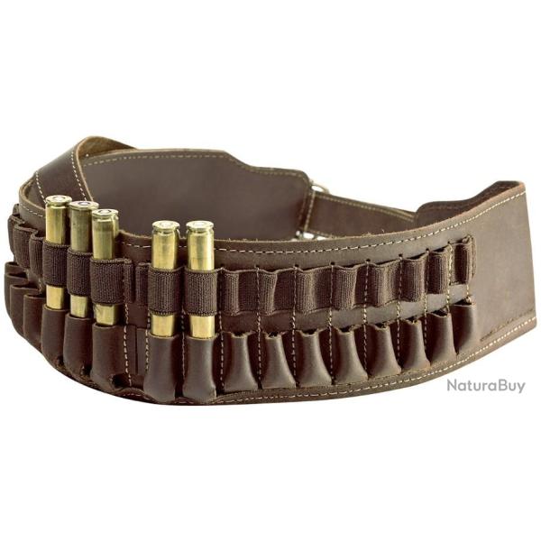 Cartouchi�re en cuir vieilli doubl�, 20 cartouches Grande chasse (30.06, 300 Win Mag, 7x64, etc...)