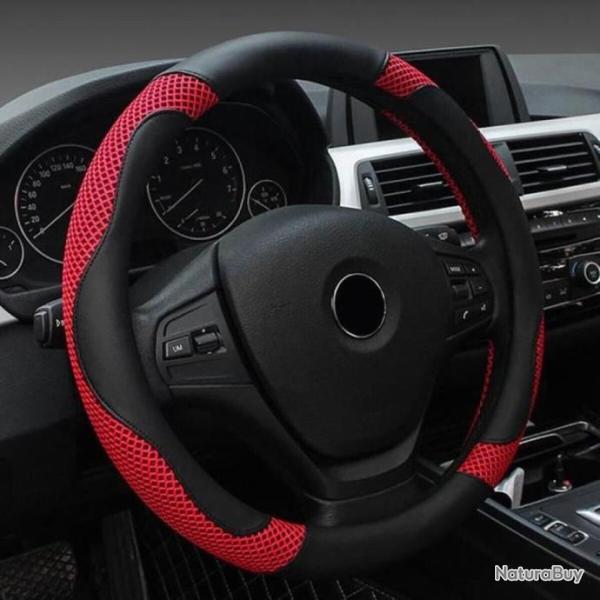 Voiture Couvre Volant Housse Voiture Respirante Antid�rapante noire et Rouge 38 cm