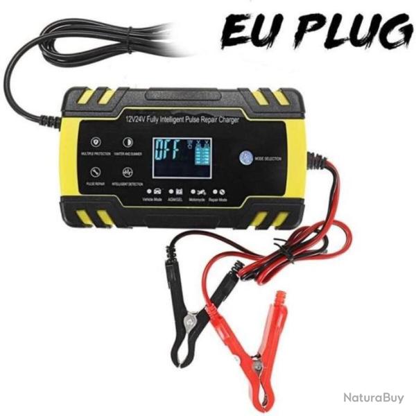 Chargeur Batterie Auto Voiture Moto 12V/24V 8A Intelligent Portable �cran LCD FR