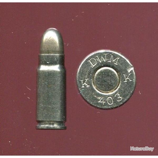 7.63 Mauser - inerte manipulation - marquage DWM K 403 K - toute nickel�e, balle vide, fausse amorce