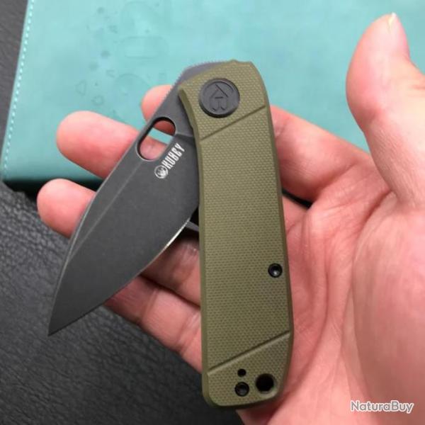 Couteau Kubey Hyde Od Green Manche G10 Lame Acier Sandvik 14C28N Darkwashed IKBS Linelock KUB2104B