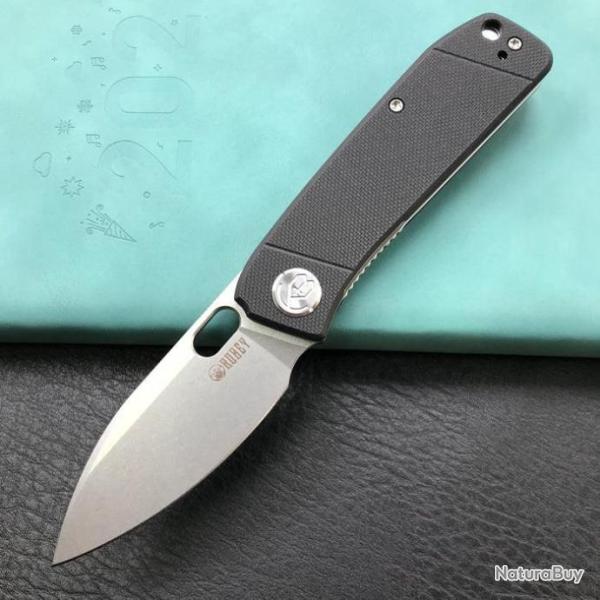 Couteau Kubey Hyde Black Manche G10 Lame Acier Sandvik 14C28N Bead Blasted IKBS Linelock KUB2104A