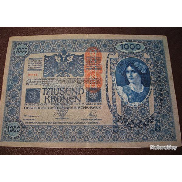 AUTRICHE bank note billet de 1000 couronnes Tausend kronen  janvier 1902