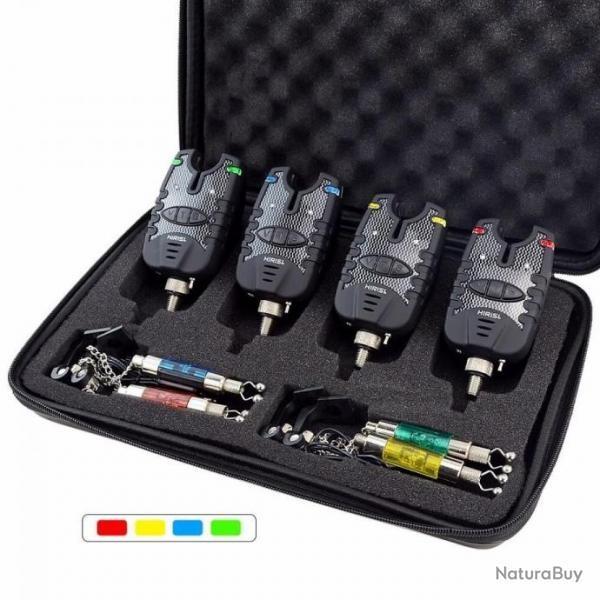 4x INDICATEUR DE TOUCHE POUR LA P�CHE � LA CARPE - D�TECTEUR DE TOUCHE P�CHE LUMINEUX ET SONORES