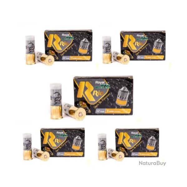 Lot de 5 Bo�tes de 5 balles 12/70 slug Rio 12/70 - Royal Brenneke 32Gr