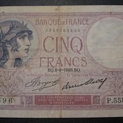 FRANCE billet de 5 Francs "violet" du 08-06-1933 TB+