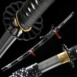 katana fonctionnel fait main japonais francais T10 noir et blanc aiguis&eacute;