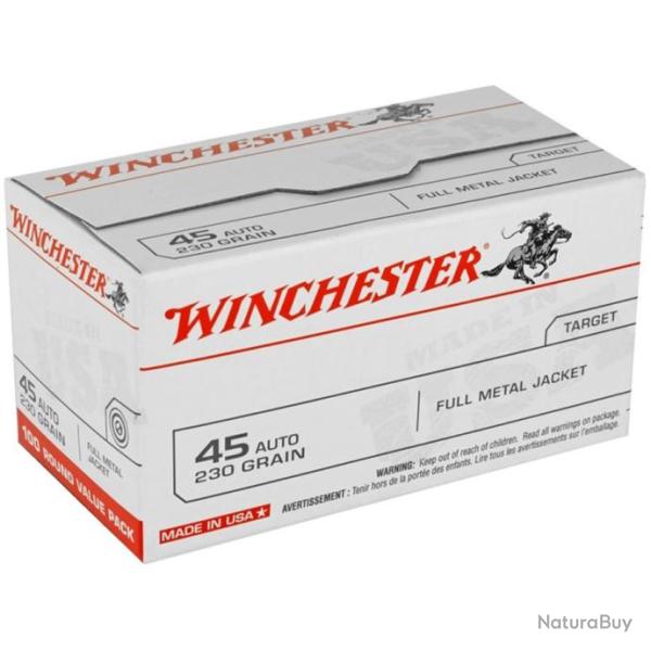 Op�ration Cat. B - Munition Winchester FMJ 9.6g 230gr - Cal. 45 Auto x5 boites