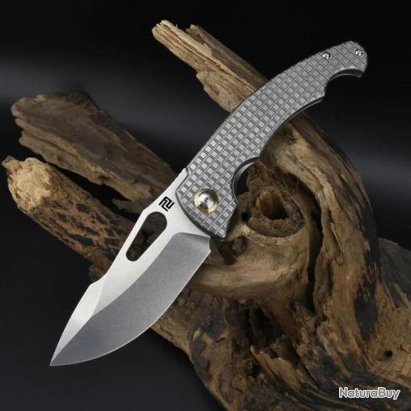 Couteau Artisan Xcellerator Titane Lame Acier S90V Stonewash Manche & Clip Titane IKBS ATZ1860GGY