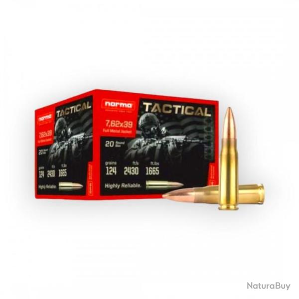 Munition Norma Tactical FMJ 8g 124gr - Cal. 7.62x39 x1 boites - PROMOTION