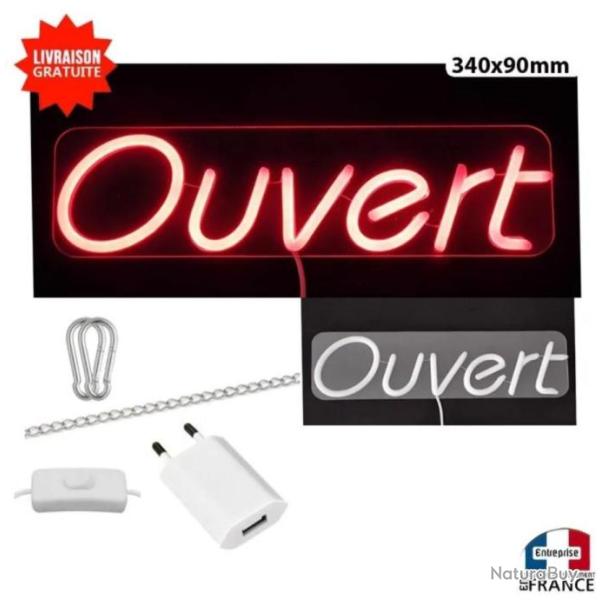 Panneau enseigne lumineuse Non led verre acrylique  suspendre mural ou  poser Ouvert