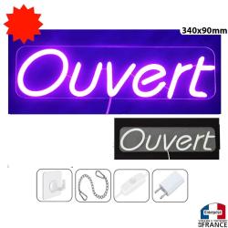 Panneau enseigne lumineuse N&eacute;on led verre acrylique &agrave; suspendre ou &agrave; poser Ouvert magasin