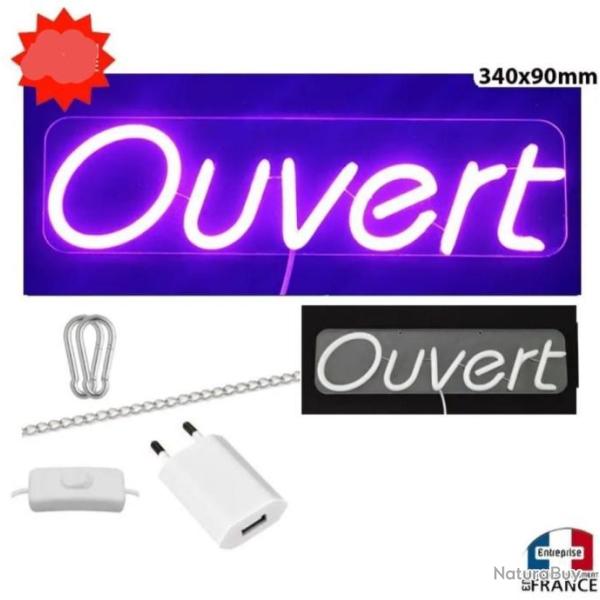 Panneau enseigne lumineuse Non led verre acrylique  suspendre ou  poser Ouvert magasin