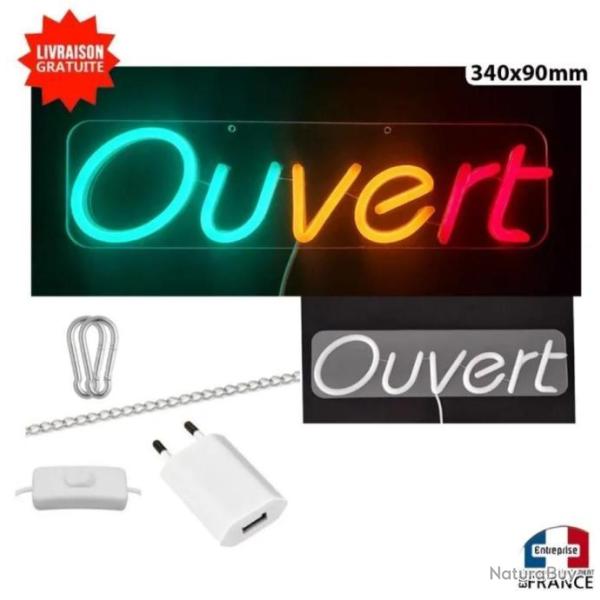 Panneau enseigne lumineuse Non led verre acrylique  suspendre ou  poser Ouvert magasin cbd