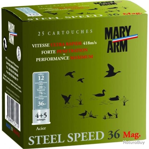 Cartouches Mary Arm Steel Speed 36 Mag Acier plomb n�2+3 BJ croisillon - Cal. 12 x10 boites
