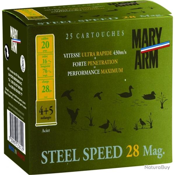 Cartouches Mary Arm Steel Speed 28 Mag BJ plomb n�4+5 Acier nickel� - Cal. 20 x5 boites