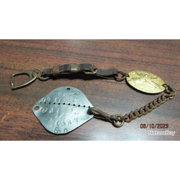 plaque identit� militaire Fran�aise Fran�ais  ww2 seconde guerre + gourmette artillerie mont�