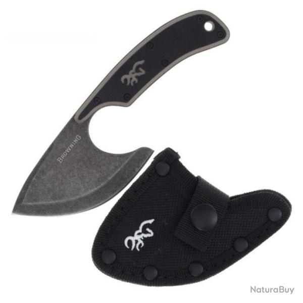 Couteau Couperet Browning Cutoff Camp Skinner Lame Acier 9Cr14MoV Blackwash Manche G10 Etui BR0323B