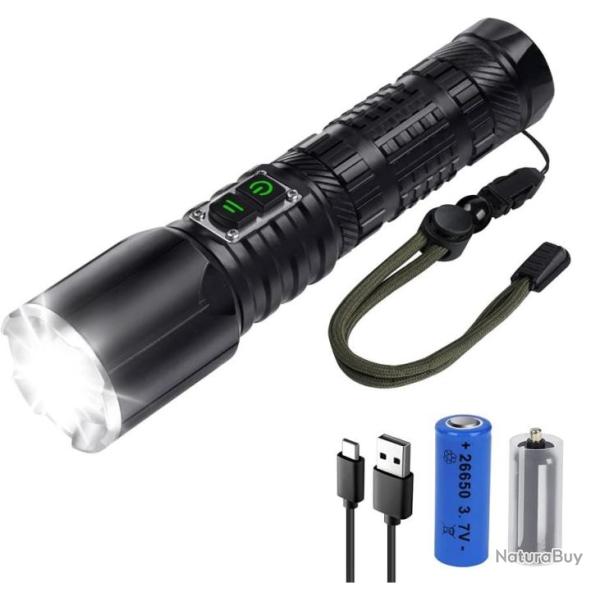Lampe Torche LED Ultra Puissante 10000 Lumens 5000mAh Batterie 26650 Tactique XHP70.2 tanche IP67