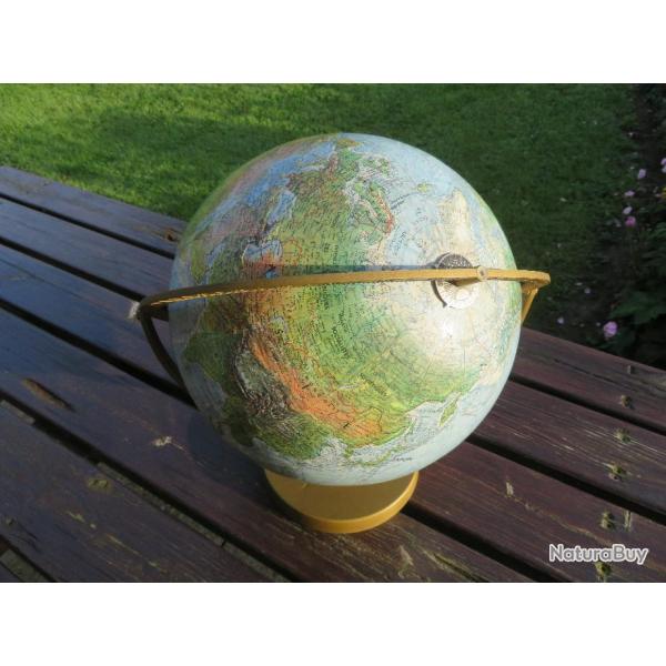 VINTAGE-Ancien Globe terrestre, mod�le rotatif en langue fran�aise, Scan Globe-Danemark(Vers1960-70)