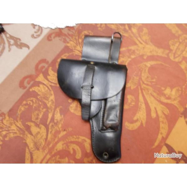 RARE !!!!  Ancien HOLSTER Cuir Noir Gendarmerie  ou Douanes pour 7,65 ( 32 acp )