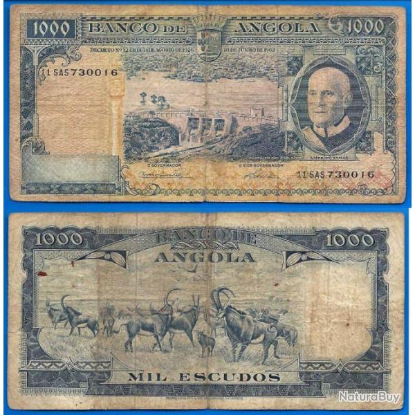 Angola 1000 Escudos 1962 Tomas Afrique Escudo Billet Animal Colonie Portugal