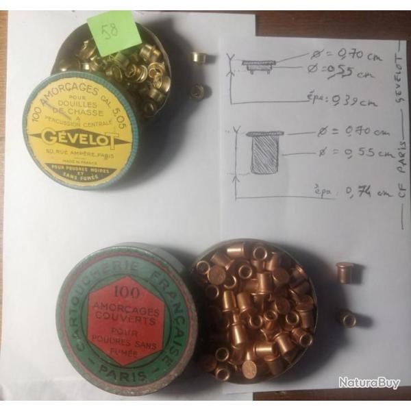 Lot 2 bo�tes d'amorces de chasse 5,5 mm.