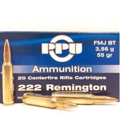 Cartouches PPU Calibre 222 REMINGTON 55grs FMJ BT - Boite de 20 unit&eacute;s
