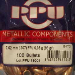 Ogives PPU Cal. 7.62mm (.307) 98gr FPJ - sachet de 100 unit&eacute;s