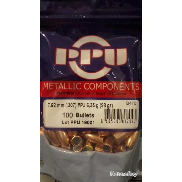 Ogives PPU Cal. 7.62mm (.307) 98gr FPJ - sachet de 100 unit�s