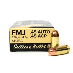 Cartouches SELLIER & BELLOT 45 ACP (.45 AUTO) 230grs FMJ - Boite de 50 unit&eacute;s